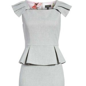 NEW TED BAKER Grey Textured DAIZID Peplum Pleat Midi Dress 2 (6)